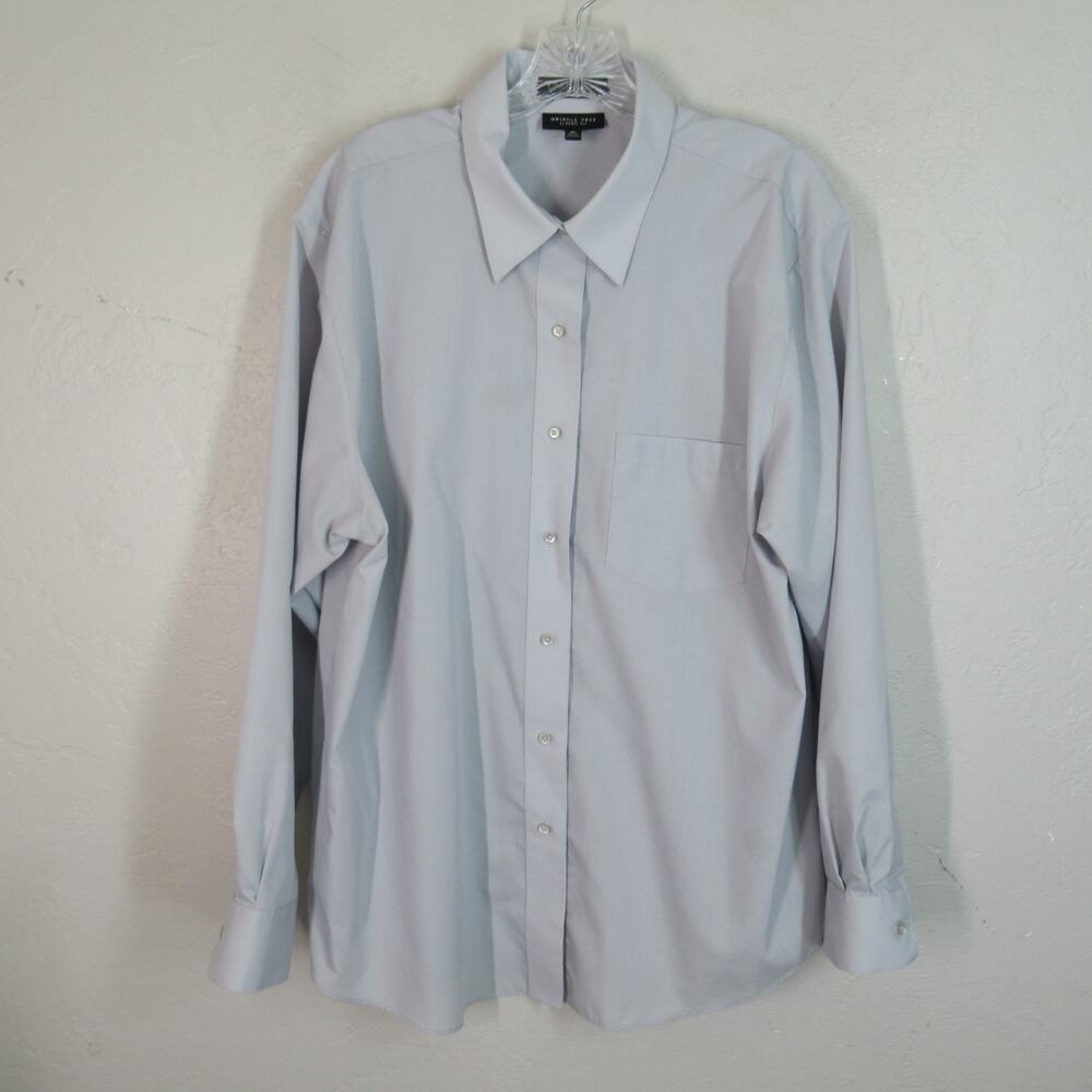 Foxcroft Silver Gray Top 18 Non Iron Stretch 3/4 Sleeve Button Front